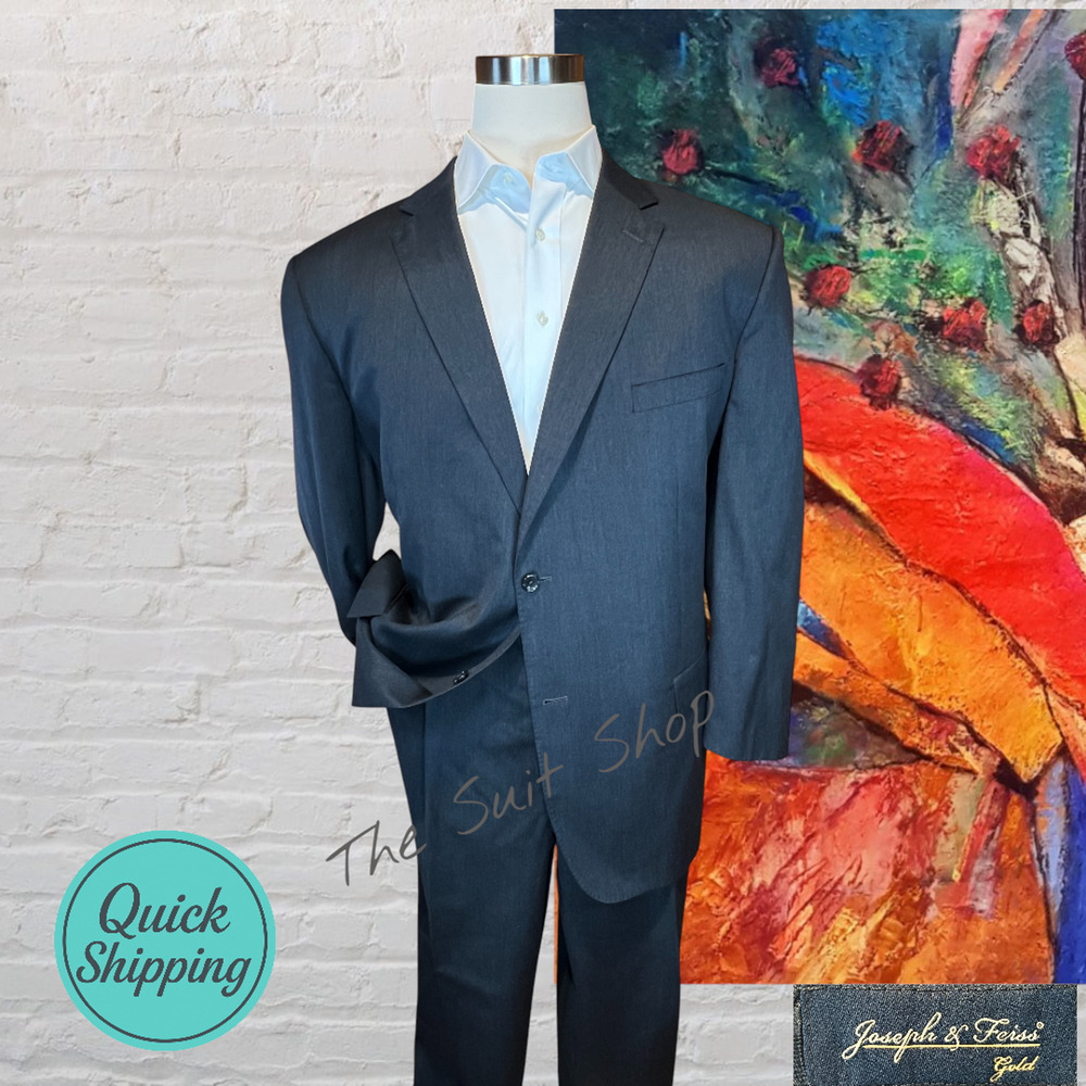 Joseph Feiss Gold 50L 43x29 Solid Charcoal Gray 2 Piece Suit